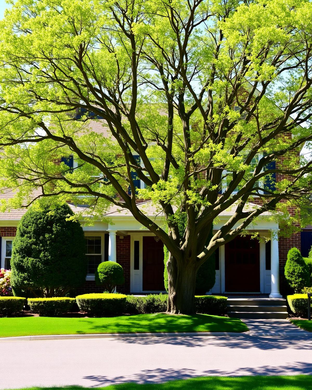 Mature tree in front of a Delaware County residence